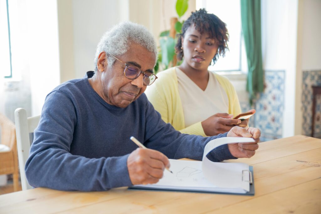 senior man aging in place with daughter